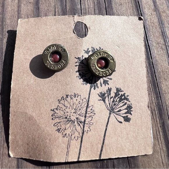 Rich McCoy Unique Handmade Upcycled Brass Bullet
Earrings Goldstone Jeweled 💗 - Picture 3 of 4